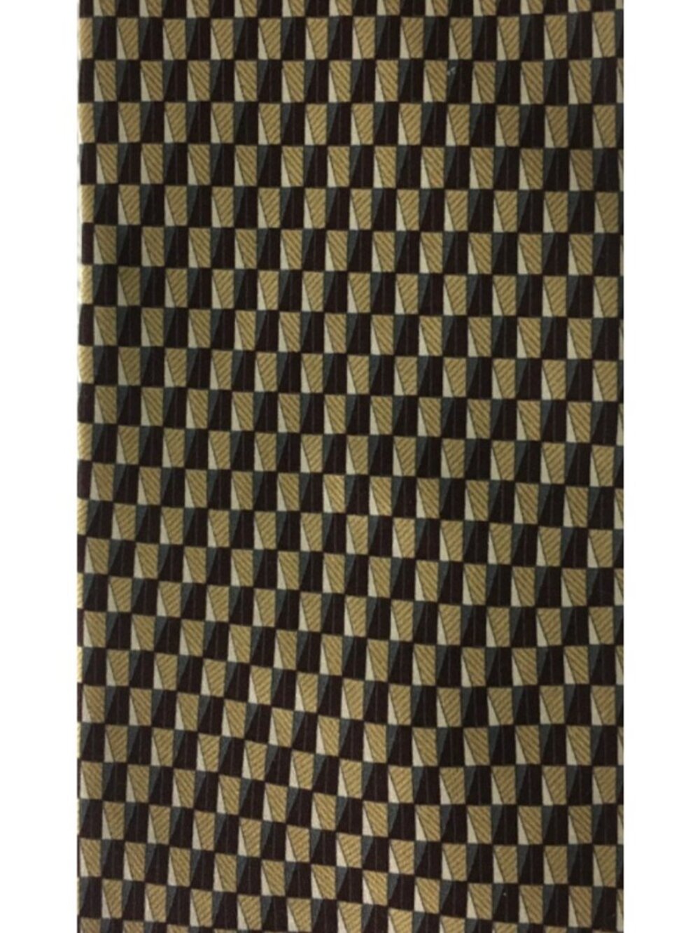 Van Heusen Neck Tie Gold w Brown Blue White Creating Squares 3.75 in 57 in Long